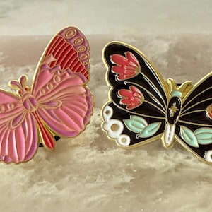 moth/butterfly enamel pin set of two