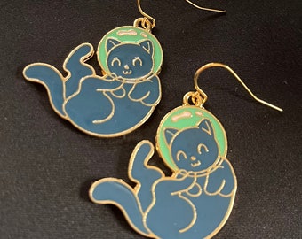 Kitty Astronaut Earrings Space Cat