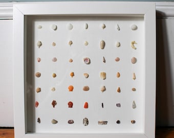 Framed Tiny Shell Art Mosaic: Nautical Beach House Decor
