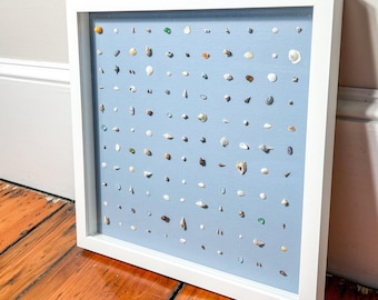 Framed Tiny Shell Art: Beach House Decor, Nautical Artwork (12x12 inches)
