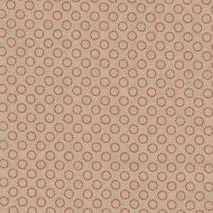 May include: Tan fabric with a repeating pattern of small, red circles. The circles are evenly spaced and create a textured appearance. The fabric is suitable for quilting, sewing, or other craft projects.