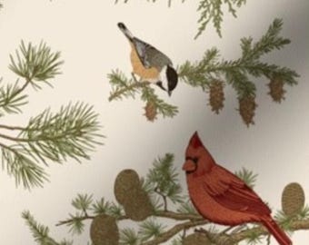 Tree Skirt - Handmade using "Winter Birds" Velvet Fabric - Handcrafted in Ohio. Circular tree skirt featuring Cardinals