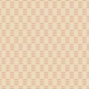 May include: Cream-colored fabric with a repeating pattern of horizontal, light red rectangles arranged in a grid. The rectangles are composed of three parallel lines. The fabric is measured in inches along the bottom edge.