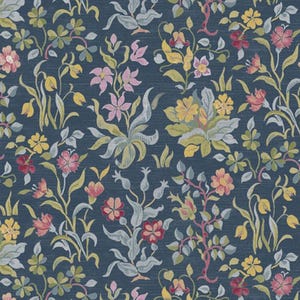 One Curtain Panel or Valance - Handmade using &quot;Flowers by May - Navy&quot; Fabric - Red House Collection - William Morris
