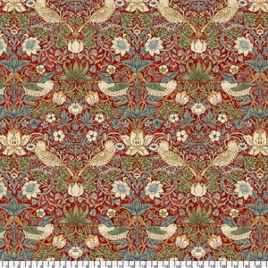 One Curtain Panel or Valance - Handmade using &quot;Strawberry Thief - Red&quot; Fabric designed by William Morris & Co. -Window Treatment