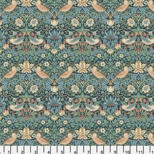 One Curtain Panel or Valance - Handmade using &quot;Mini Strawberry Thief - Marine&quot; Fabric designed by William Morris & Co. - Window Treatments