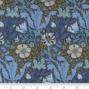One Curtain Panel or Valance - Handmade using &quot;Compton Florals Twilight&quot; Fabric - Morris Manor by Barbara Brackman - William Morris Design