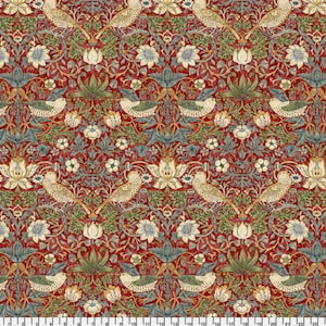 Cascade Roman Shade - Handmade using &quot;Strawberry Thief - Red&quot; Fabric designed by William Morris & Co. - Window Treatments