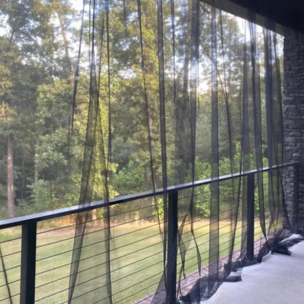 Sheer Outdoor Curtain Panel - Handmade using "no-see-um/mosquito netting" Fabric - Patio enclosing curtain panels - Made to Order in Ohio