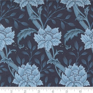 One Curtain Panel or Valance - Handmade using &quot;Hammersmith Florals Twilight&quot; Fabric - Morris Manor by Barbara Brackman - William Morris