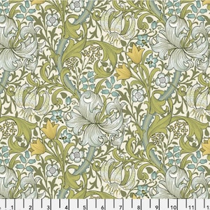 Cascade Roman Shade - Handmade using &quot;Golden Lily - Sunshine&quot; Fabric designed by William Morris & Co. - Window Treatments, made in Ohio