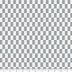 May include: A fabric with a repeating pattern of dark blue horizontal stripes arranged in a grid on a cream background. The stripes are composed of three parallel lines, creating a textured appearance. The pattern is evenly spaced.