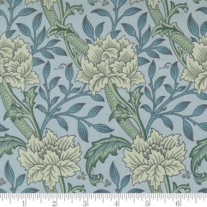 One Curtain Panel or Valance - Handmade using &quot;Hammersmith Florals Sky&quot; Fabric - Morris Manor by Barbara Brackman - William Morris