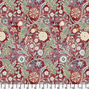 Cascade Roman Shade - Handmade using "Wilhelmina - Crimson" Fabric designed by William Morris & Co. - Window Treatments
