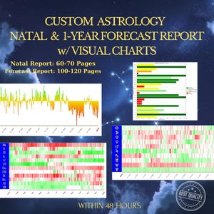 Custom Birth Chart + 1-Year Astrological Forecast: Comprehensive Personalized Zodiac Report w/ Visual Diagrams, Detailed Interpretations