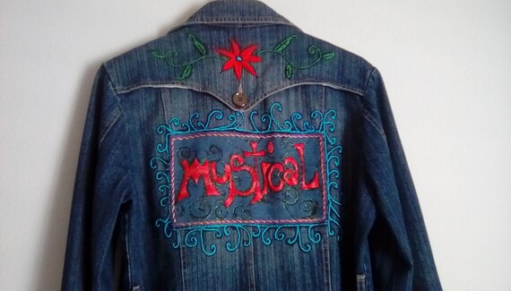 embroidered jean jacket etsy