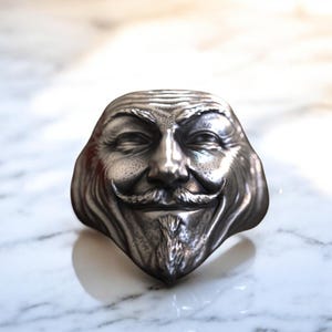 Iconic Mask Ring, Detailed 925 Sterling Silver Mysterious Jewelry, V for Vendetta 925 Sterling Silver Ring, Anarchy 925 Sterling Silver Ring