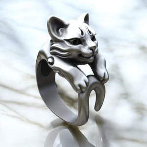 Playful Cat Ring, Unique 925 Silver Kitten Embrace Statement Jewelry, Adorable Cat   Handcrafted Adjustable Purrfect Gift for Cat Lovers