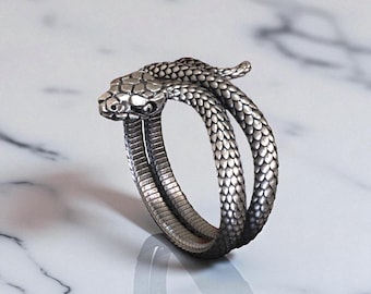 Sterlingzilveren ring met opgerolde slang, dierensieraden cadeau