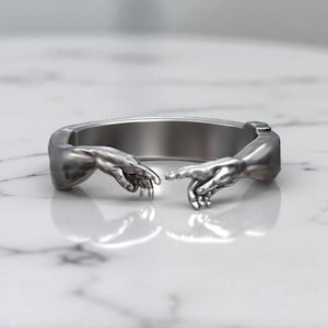 Creation of Adam Ring, Inspiring 925 Sterling Silver Ring, Hand Gesture Art Jewelry Gift, Hand Of God Adam Genesis Creation  Adjustable Ring