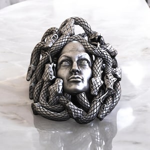 Medusa Gorgon Silver Ring, Sterling Silver Medusa Head Jewelry, Mythological Snake Ring, Handmade 925 Silver Signet Ring