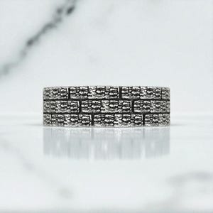 Brick Pattern Ring 925 Sterling Silver – Textured Handmade Men’s Wedding Band, Unique Rustic Statement Ring, Gift for Him or Her
