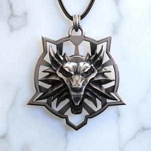 Wolf Witcher Medallion Necklace, Sterling Silver Wolf Head Pendant, Fantasy Hunter Jewelry, Beast Amulet, Mythological Wolf Gift