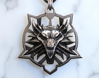 Collier médaillon loup en argent sterling : amulette de sorceleur, bijoux fantaisie