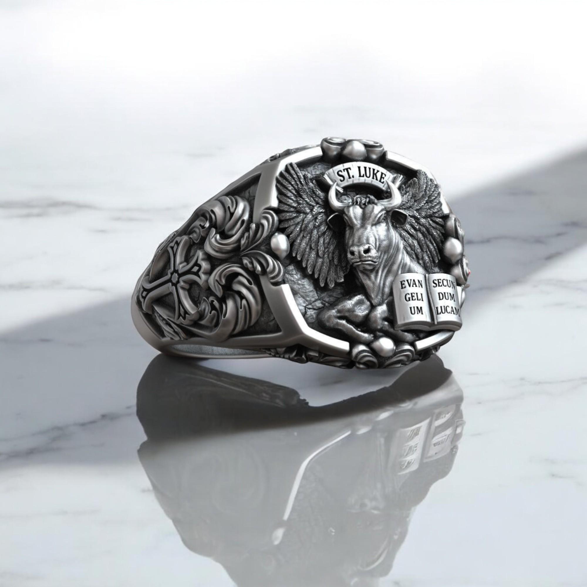 聖ルカリング、翼のある雄牛の印章、スターリングシルバーの