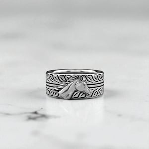 Sterling Silver Horse Ring | Handmade 925 Silver Unisex Band | Unique Animal Jewelry | Equestrian Gift For Him Her