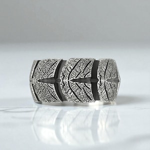 Leaf Design Silver Ring – 925 Sterling Wide Band Nature Inspired Handmade Jewelry, Unique Silver Wedding Band for Men and Women