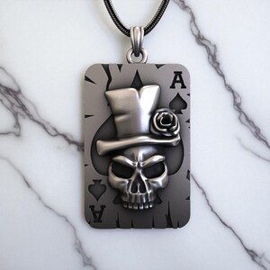 Ace of Spades Skull Pendant, Sterling Silver Playing Card Necklace, Biker & Gothic Style Jewelry, Skull Biker Collection
