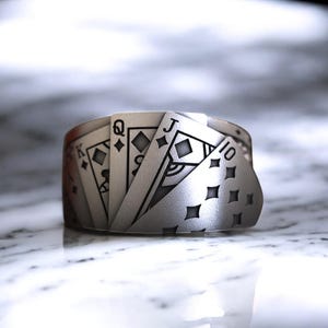 Flush Royal 925 Sterling Silver Ring, Poker Ring,  925 Sterling Silver Poker Hand Statement Band, Cool ring, Lucky Ring, Casino Ring