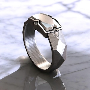 Striking Sci-Fi Inspired 925 Silver Ring, Unique Statement Band, Futuristic 925 Silver Ring, Unique Design, Modern Style Statement