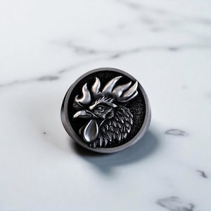 Rooster Head Ring, Bold 925 Sterling Silver Men&#39;s Ring, Symbol of Courage & Dawn Ring, Rooster Themed   Handcrafted Farmhouse Jewelry