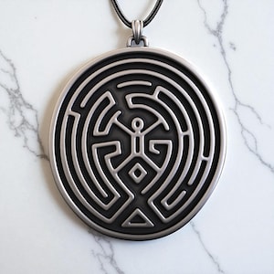 Labyrinth Pendant Necklace 925 Sterling Silver - Handmade Mythology Jewelry for Men and Women, Unique Symbol of Mystery and Protection