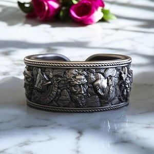 Handcrafted Silver Greek Mythology Ring, Sterling Silver Statement Ring for Men, Unique Men&#39;s Jewelry
