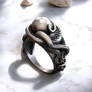 Majestic Octopus Ring, Intricate 925 Sterling Silver Sea Creature Jewelry, Octopus 925 Silver  Handcrafted Adjustable Unisex Ocean Ring