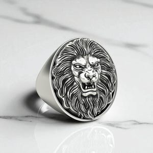 Ferocious Lion Head Ring | 925 Sterling Silver Men&#39;s Signet Ring | Bold Statement Animal Jewelry, Animal Jewelry Unique Statement Ring Gift