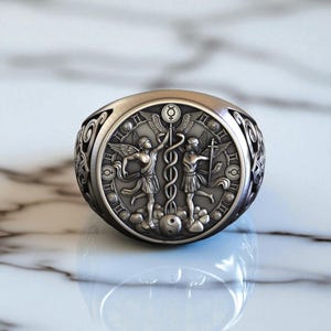 Gemini Zodiac Signet Ring, 925 Sterling Silver Astrology Jewelry
