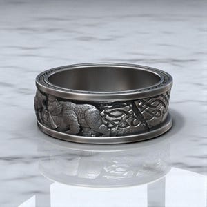 Viking Bear Ring, Norse Style 925 Sterling Silver Ring for Men, Celtic Knotwork Animal Jewelry, Nordic Viking Polar Bear  Wedding Band