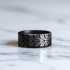Tire Tread Ring – 925 Sterling Silver Motorcycle-Inspired Band, Rugged Biker Statement Jewelry for Men & Women