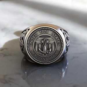 United States Merchant Marine Ring, 925 Sterling Silver Service Tribute Ring, US Army 925 Sterling Silver Ring, United States Patriotic Ring