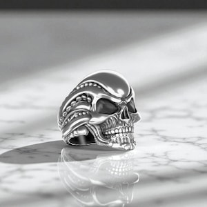 Bearded Skull Ring 925 Sterling Silver Men’s Biker Jewelry – Handmade Gothic Skull Ring, Bold Sterling Silver Ring for Men, Unique Gift
