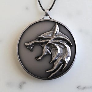 Wolf Medallion Necklace, The Witcher 925 Silver Monster Hunter Pendant, Fantasy Jewelry, Game Inspired Amulet, Wild Wolf Head Symbol,