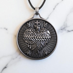 Sacred Heart Pendant 925 Silver Necklace – Handmade Religious Jewelry, Sterling Silver Talisman, Unique Gift of Faith for Men & Women