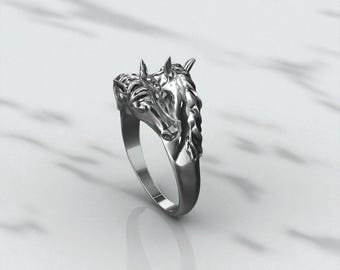女性用シルバー馬リング、925スターリングシルバー、乗馬リング、馬 女性用シルバー馬リング、925スターリングシルバー、乗馬リング、馬