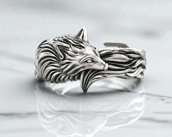 KAMBO Anello Uomo Con Testa Di Lupo In Argento Sterling 925 - Gioiello Ispirato Alla Fauna Selvatica - Regalo Per Amanti Della Natura