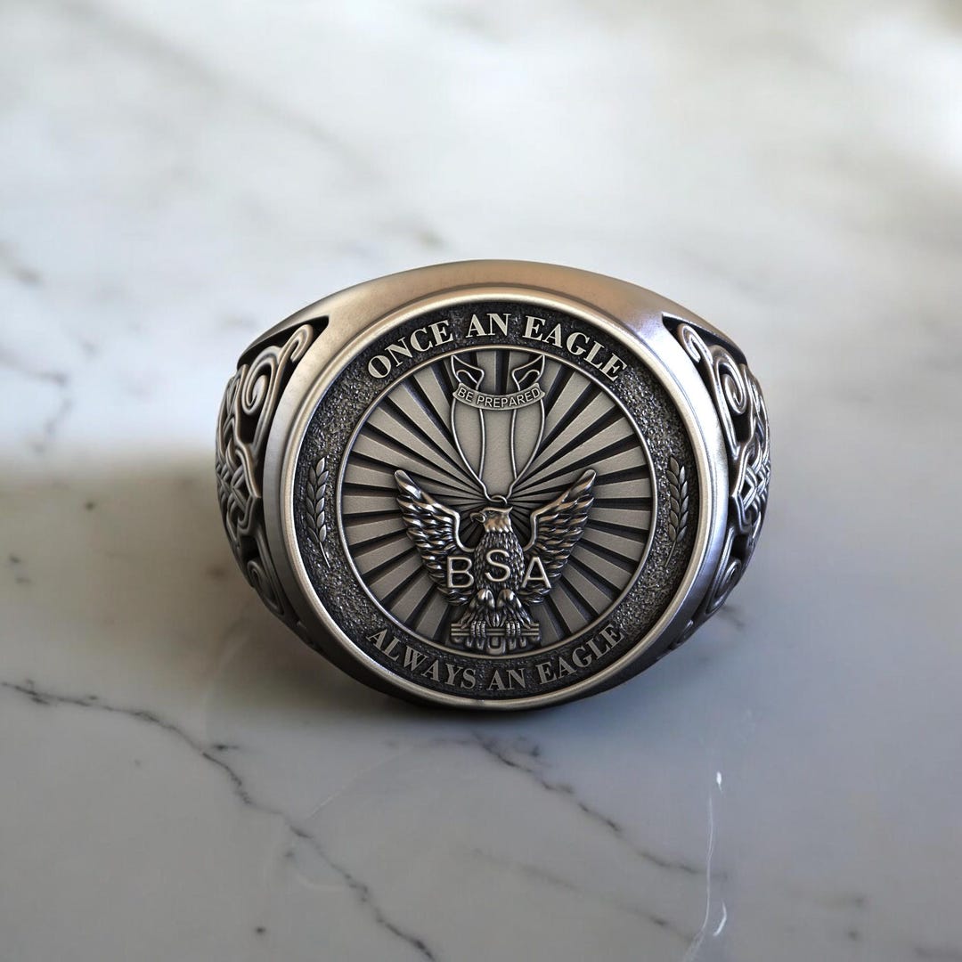 Eagle Scout Ring for Men, 925 Sterling Silver Signet Ring, 