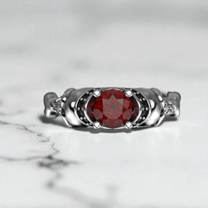 Skull Statement Ring, 925 Sterling Silver with Red Gemstone – Handmade Gothic Biker Jewelry for Men and Women